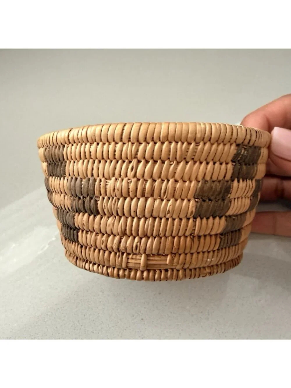 Vintage Papago Basket Bowl Native American Hand Woven Coiled Two Toned Southwest
